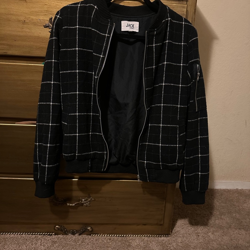 Jack by BB Dakota Black and White Checkered Bomber Jacket